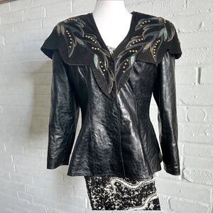 Vintage Genuine Leather Western Jacket Embellished Studded Yoke L